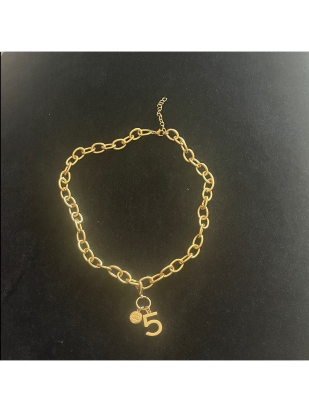 Gold Tone Chunky Chain Necklace with Chanel Number 5 Charm - Picture 5 of 12